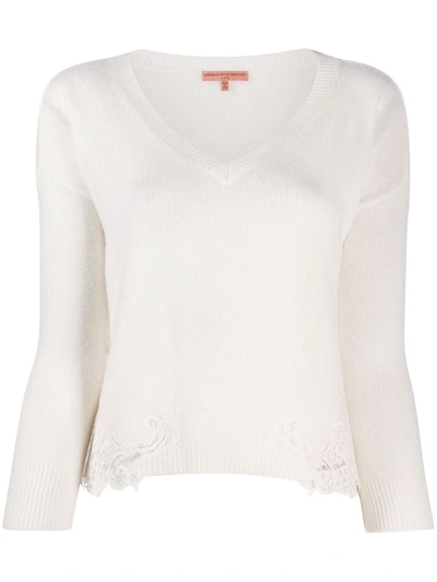 Ermanno Scervino Lace-trimmed Cashmere-blend Jumper In White