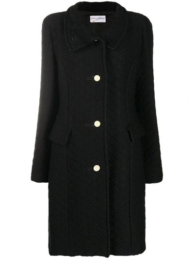 Pre-owned Dolce & Gabbana 1990s Woven Knee-length Coat In Black