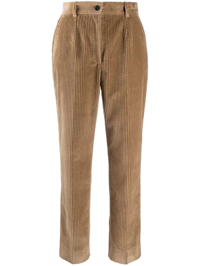 Dolce & Gabbana Corduroy High-waisted Tapered Trousers In Neutrals