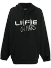 Raf Simons Distressed Life On Mars-print Hoodie In Black