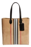 BURBERRY LARGE KANE ICON STRIPE SUEDE TOTE,8028683