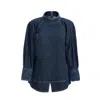 2be4a Blue Women's Balloon Sleeve Denim Blouse
