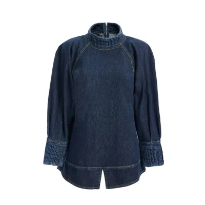 2be4a Blue Women's Balloon Sleeve Denim Blouse