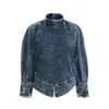 2be4a Blue Women's Balloon Sleeve Short Denim Blouse