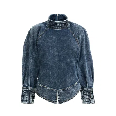 2be4a Blue Women's Balloon Sleeve Short Denim Blouse