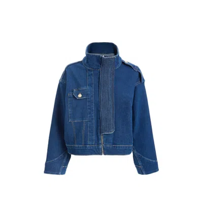 2be4a Blue Women's High Collar Denim Jacket