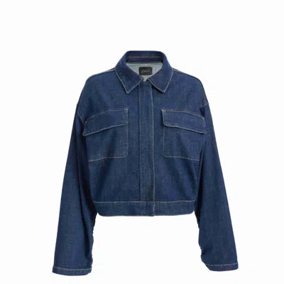 2be4a Blue Women's Short Denim Jacket With Drawstring Sleeves