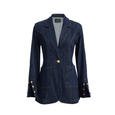 2be4a Blue Women's Sleeve Slit Blazer Denim Jacket