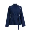 2be4a Blue Women's Turtleneck Checkered Denim Blouse