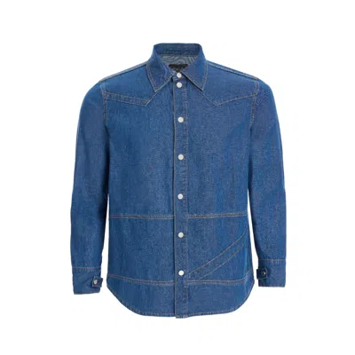 2be4a Men's Dark Blue Stripe Detailed Denim Shirt
