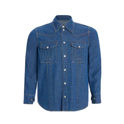 2be4a Men's Men's Dark Blue Denim Shirt With Stripe Detail