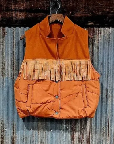 2flyco Cattleman's Fringe Vest In Hereford In Orange