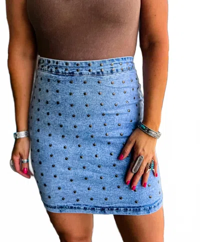 2flyco Concho Studded Dreamz Denim Skirt In Blue