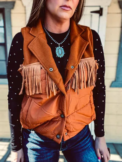 2flyco Eastwood Fringe Vest In Saddle In Brown