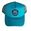2flyco Glam Grin Ponytail Mesh Trucker Hat In Turquoise In Blue