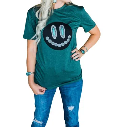 2flyco Glam Grin Short Sleeve Top In Teal In Blue