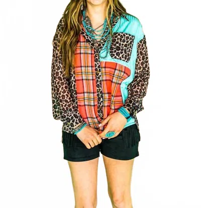 2flyco Happy Days Button Up Top In Orange / Leopard In Multi