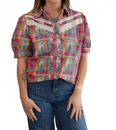 2flyco Posse Short Sleeve Western Top In Multi-color Plaid