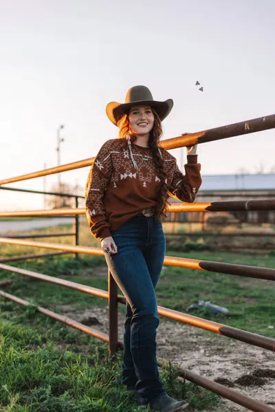 2flyco Saddle Ranch Sweatshirt In Burnt Orange In Multi