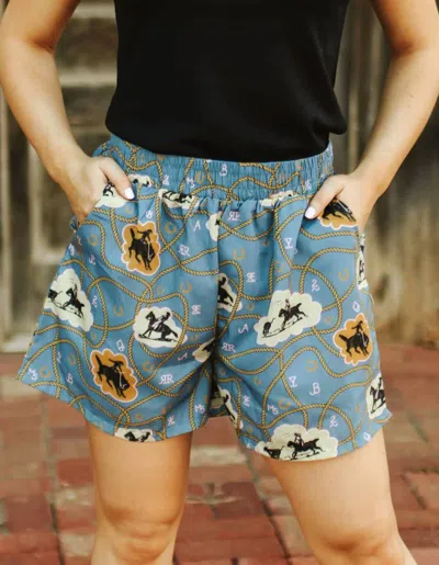 2flyco Vintage Cowboy Shorts In Blue Multi