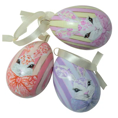 2kstyle Spring Hand-painted Easter Egg Ornaments Set Of Three - Multicolor In White