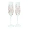 2kstyle White / Pink Iris Set Of Two Hand-painted Champagne Flutes - Multicolor