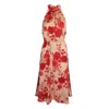 2kstyle Women's Aber Floral Print Halterneck Satin Effect Midi Dress - Peach In Multi