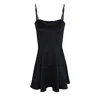 2kstyle Women's Ace Crystal Hand-embellished Skater Satin Mini Dress - Black In Black