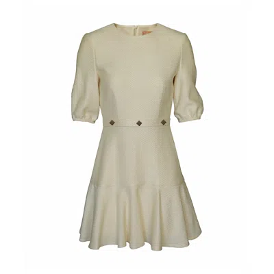 2kstyle Women's Amanda Tweed Mini Dress With Golden Buttons - Neutrals