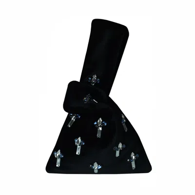 2kstyle Women's Angel Crystal Hand-embellished Velvet Mini Wristlet Pouch - Black