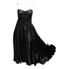 2kstyle Women's Bell Crystal Hand-embellished Gathered Satin Midi Dress -black In Black