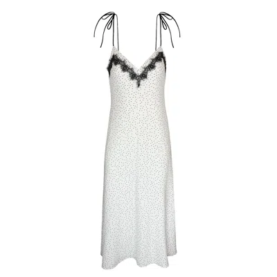 2kstyle Women's Black / White Caroline Lace-trimmed Polka-dot Slip Midi Dress - White In Multi