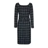 2kstyle Women's Black / White Kim Checked Metallic Tweed  Pencil Midi Dress With Belt - Black And White In Multi