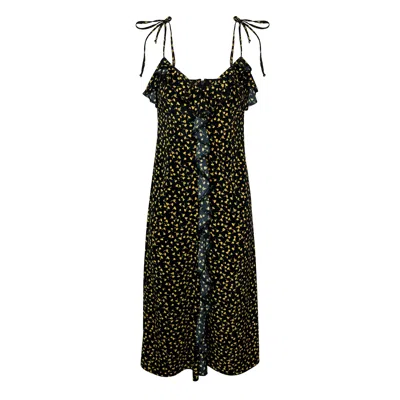 2kstyle Women's Black / Yellow Paola Floral Ruffled Slip Midi Dress - Multicolor