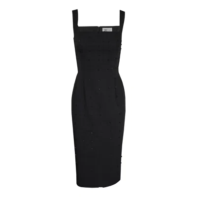 2kstyle Women's Celine Crystal Hand-embellished Split Pencil Midi Dress - Black