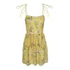 2kstyle Women's El Viscose Floral Print Tasseled Mini Dress With Lace - Yellow In Yellow