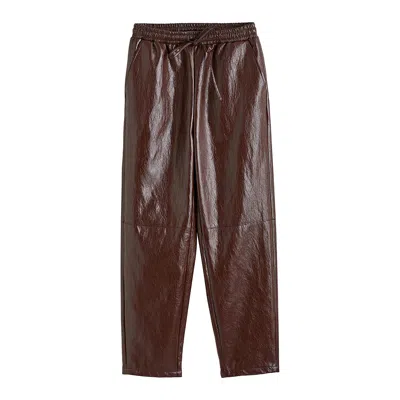 2kstyle Women's Lizzy Tapered Elasticated Faux Leather Trousers - Brown