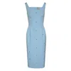 2kstyle Women's Miu Crystal Hand-embellished Pencil Midi Dress – Blue In Blue