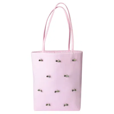2kstyle Women's Olive Satin Hand-embellished Mini Tote Bag - Pink