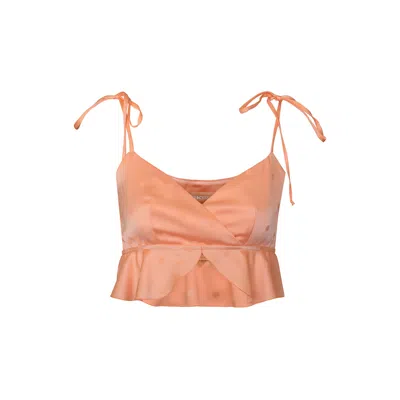 2kstyle Women's Rose Gold Bali Satin Effect Cropped Ruffled Top - Peach
