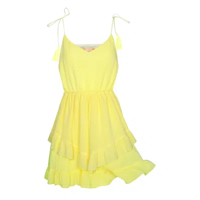 2kstyle Women's Yellow / Orange Gigi Tasseled Ruffled Viscose Mini Dress - Yellow