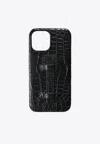 2me Style Iphone 12 Pro Max Case With Finger Handle In Croc Leather In Black