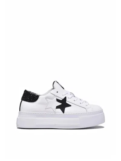 2star White Black Glitter Leather Sneakers In Orange