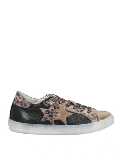2star Woman Sneakers Black Size 6 Leather, Synthetic Material In Animal Print