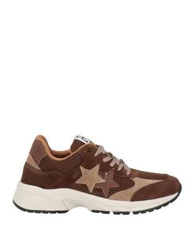 2star Woman Sneakers Brown Size 7 Leather, Textile Fibers