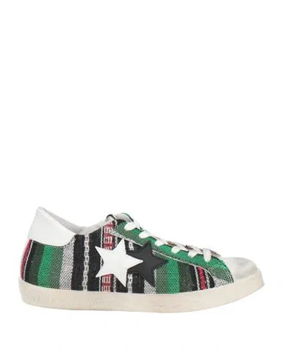 2star Woman Sneakers Green Size 9 Leather, Textile Fibers