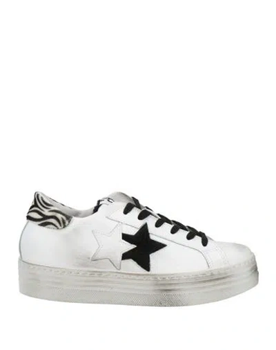 2star Woman Sneakers White Size 8 Leather, Textile Fibers