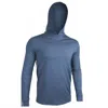 2undr Men's Luxe Long Sleeve Hooded Tee In Heathered Indigo In Blue