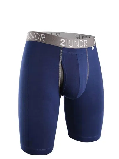 2undr Swing Shift 9" Long Leg Boxer Brief In Navy/grey In Blue
