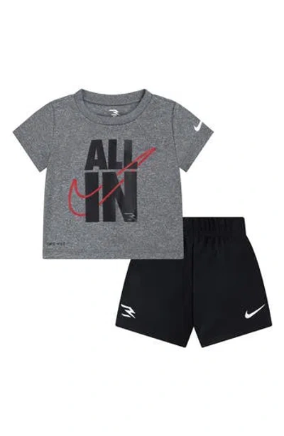 3 Brand Babies'  All In Graphic T-shirt & Shorts Set In Gray